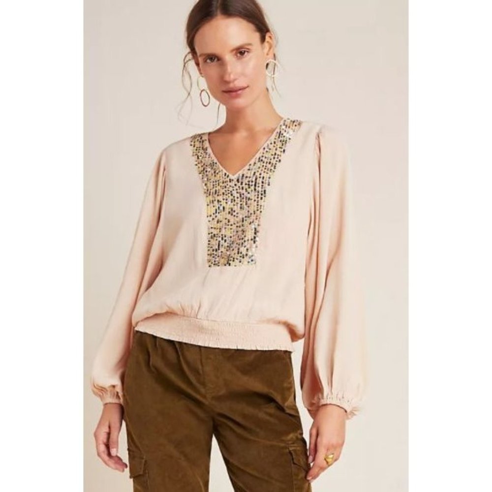 Anthropologie Kristie Sequined‎ Peasant Blouse